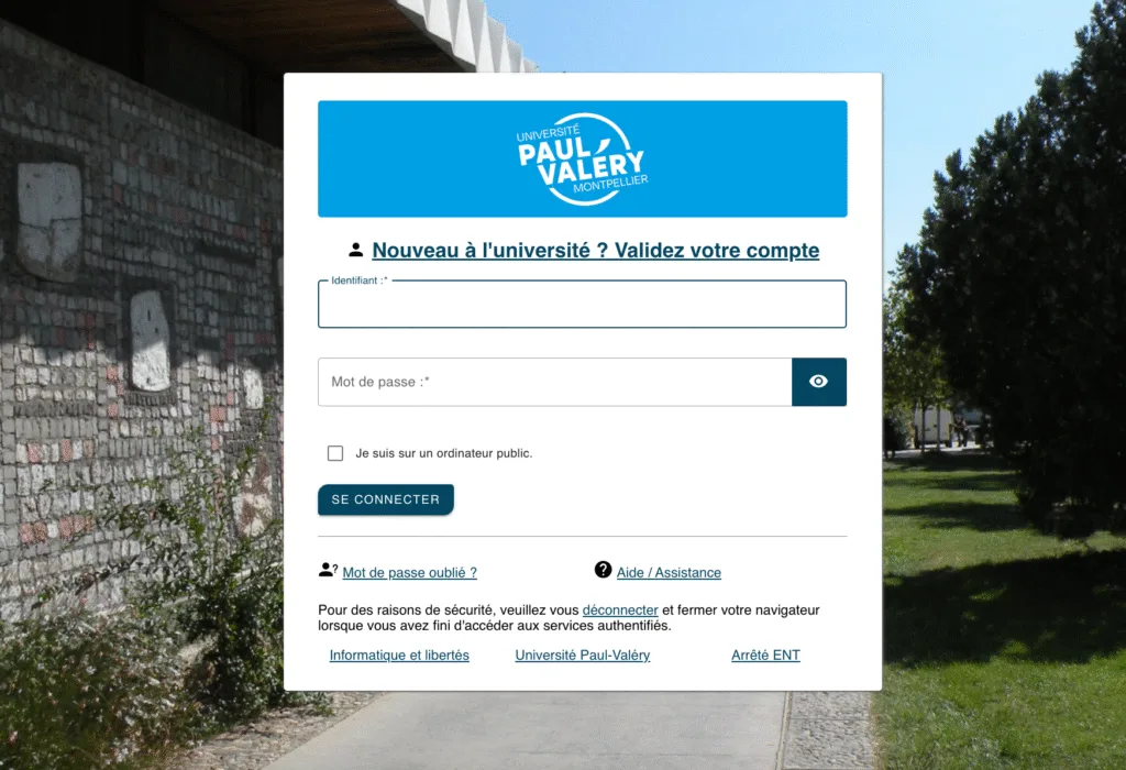 page de connexion ent paul valery